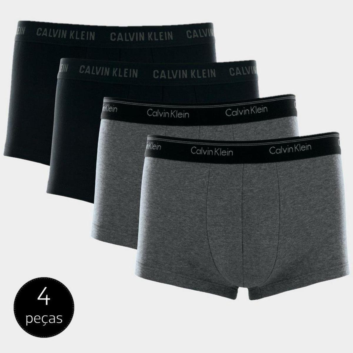 Kit Cueca Sunga Calvin Klein Low Rise Trunk Cotton 4 Peças - Chumbo e Preto  • Exoticus